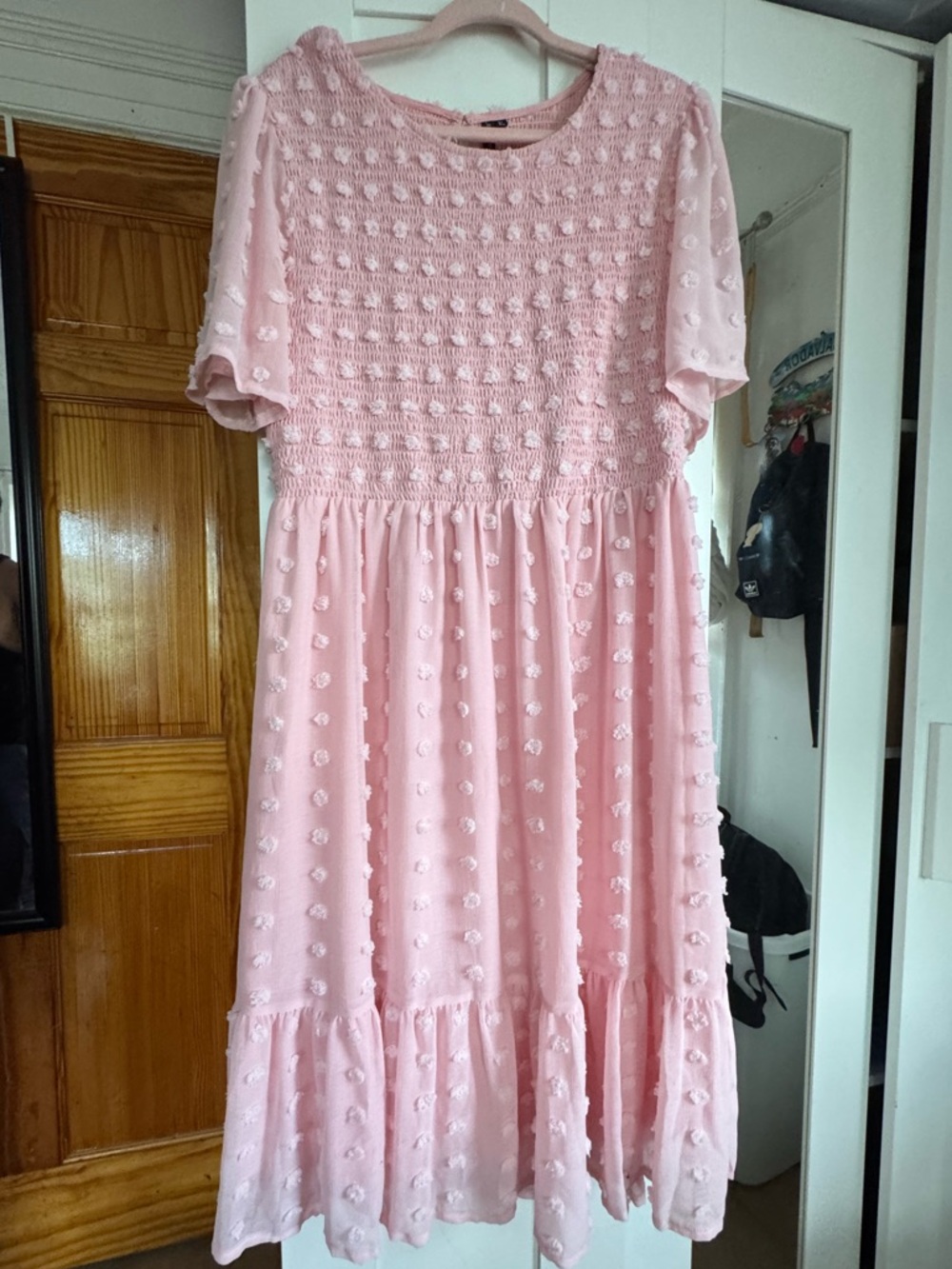 Anna Bouti Pink Puff-Dot Smocked Midi Dress